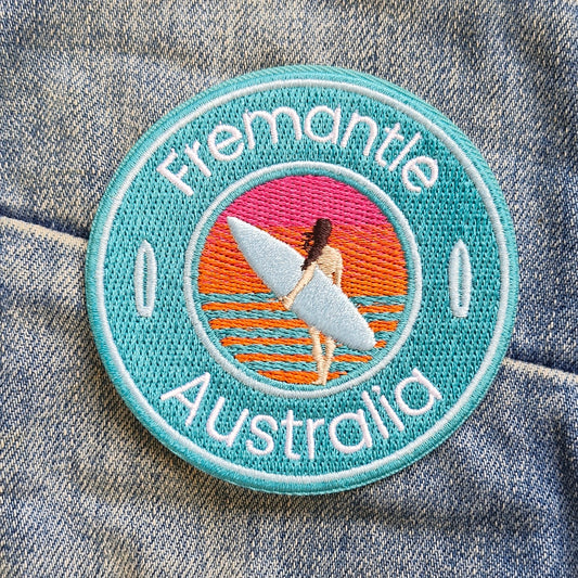 Fremantle Surfer, West Australian Travel Iron On Embroidery Patch