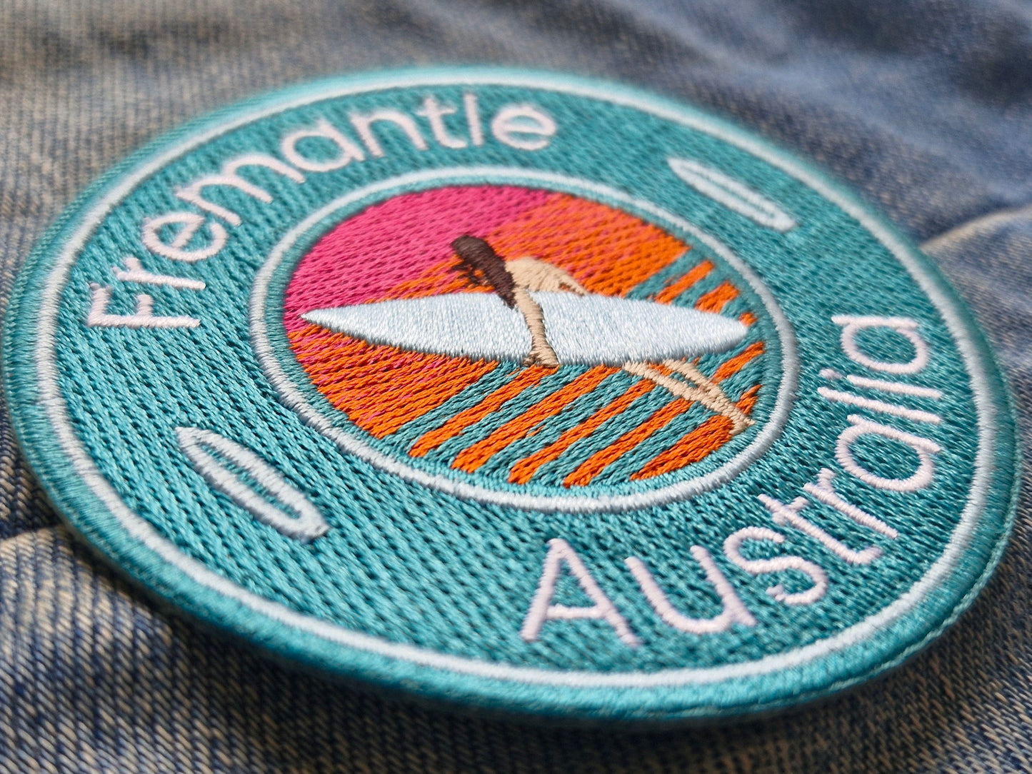 Fremantle Surfer, West Australian Travel Iron On Embroidery Patch