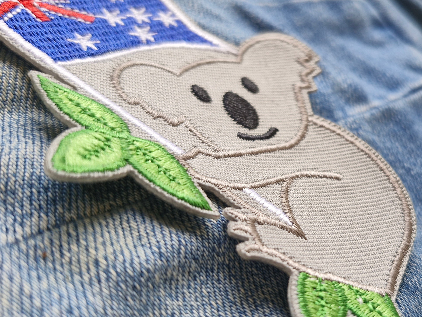 Koala with Australian Flag, Iron On Embroidery Patch