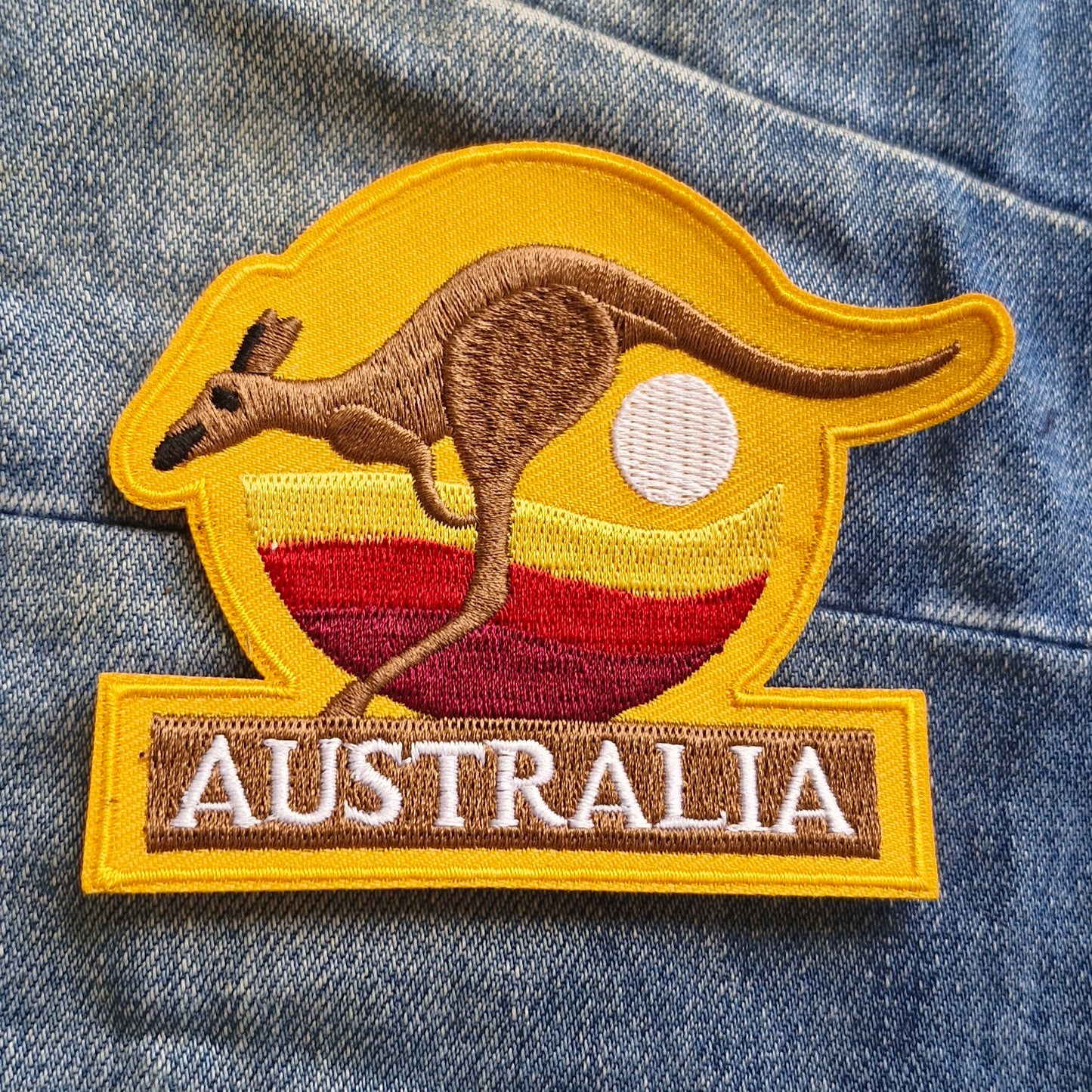 Kangaroo - Australia Outback Travel Iron On Embroidery Patch Destination Souvenir Gift