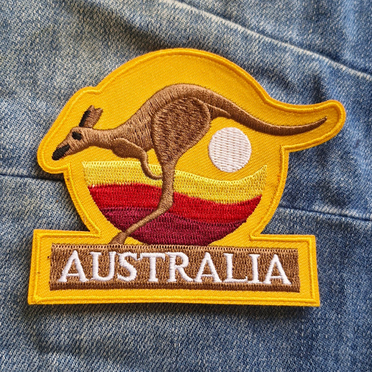 Kangaroo - Australia Outback Travel Iron On Embroidery Patch Destination Souvenir Gift
