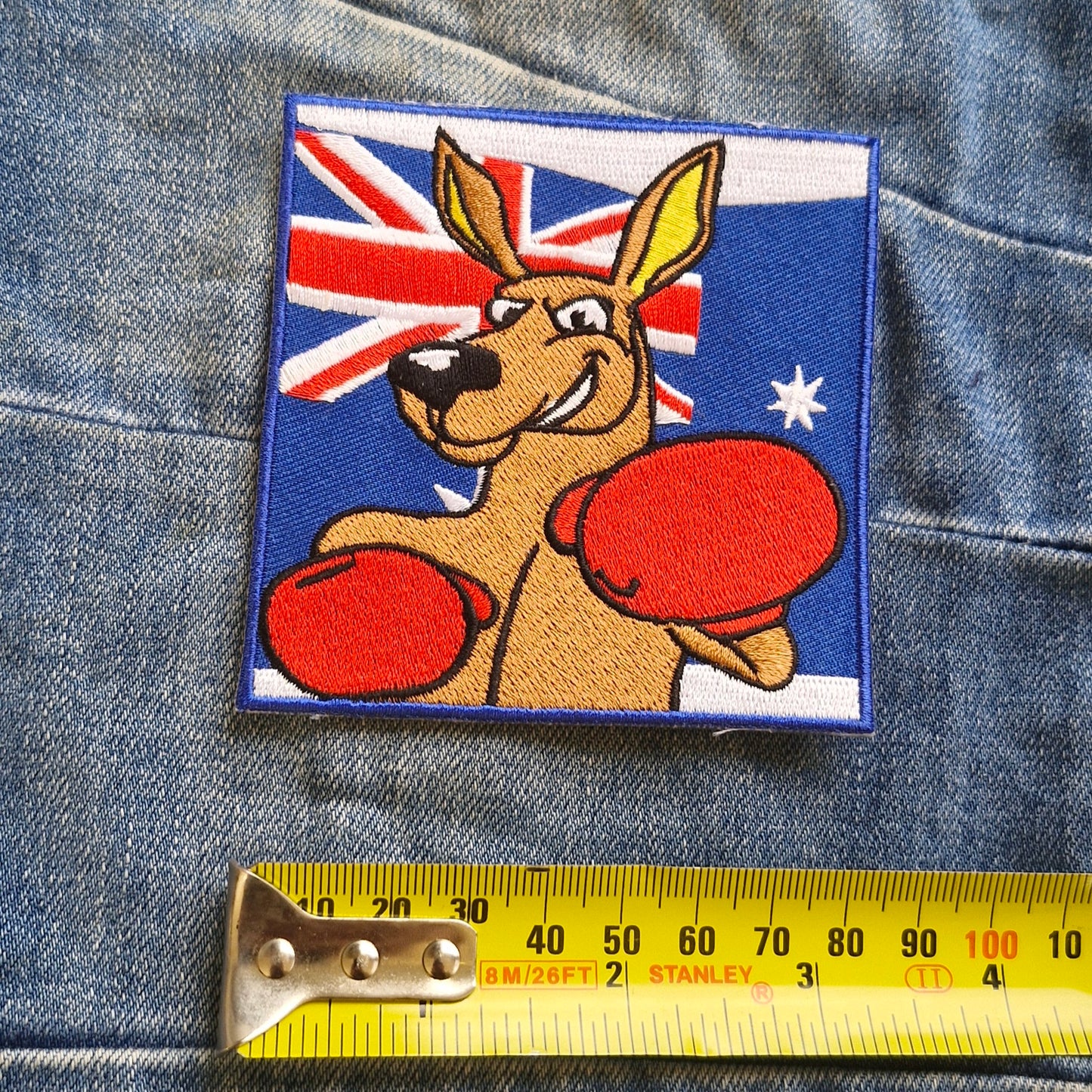 Kangaroo - Blue Boxing, Australia Iron On Embroidery Patch