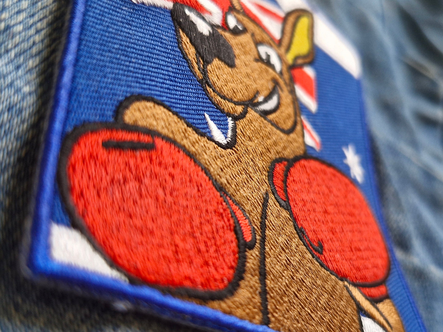 Kangaroo - Blue Boxing, Australia Iron On Embroidery Patch