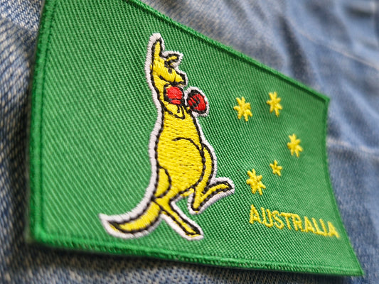 Kangaroo - Green Boxing Australia Travel Iron On Embroidery Patch Destination Souvenir Gift