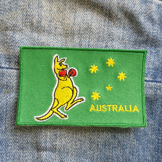 Kangaroo - Green Boxing Australia Travel Iron On Embroidery Patch Destination Souvenir Gift
