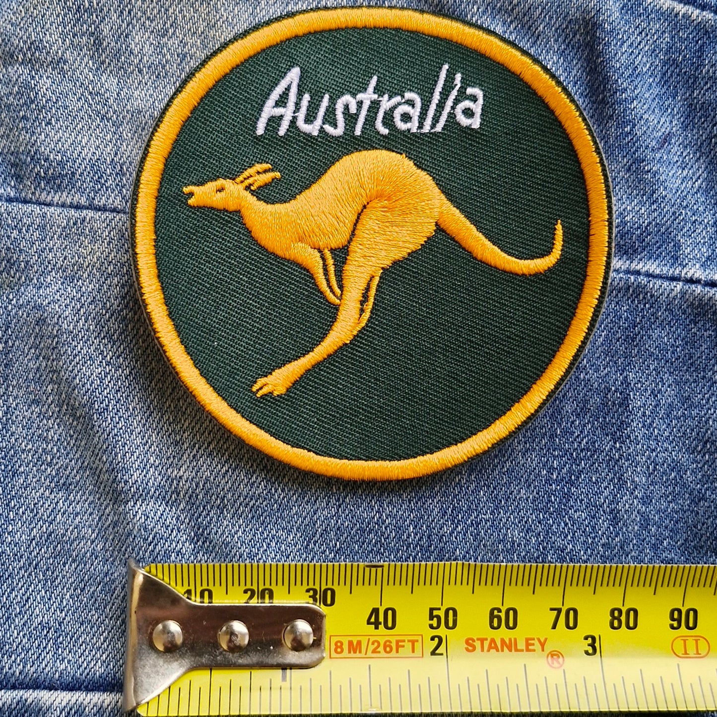 Kangaroo, Australia Green and Gold, Travel Iron On Embroidery Patch Destination Souvenir Gift