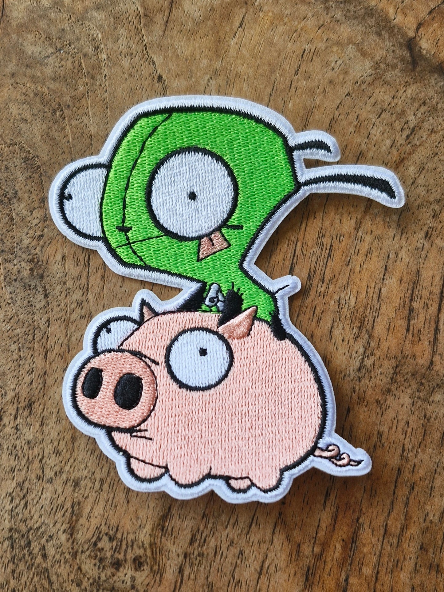 GIR & Piggy - Invader Zim, TV series Nickelodeon Cartoon Teens, Iron On Embroidery Patch